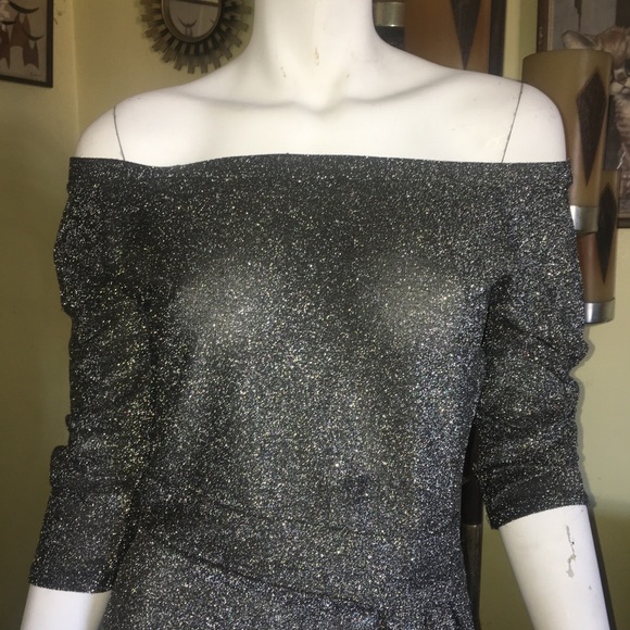 Vintage ladies silver glitter sparkle glamour prom evening party dress gown - Picture 5 of 6